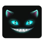 Blue Smile Fantasy Scary Smiling Cat Face on Black Cheshire Alice Eyes Fairy Horror Home School Game Player Computer Worker MouseMat Mouse Padch