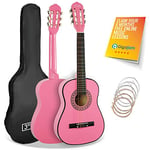 3rd Avenue 1/2 Size Kids Classical Guitar Spanish Nylon String Beginner Pack Bundle - 6 Months FREE Lessons, Bag, Strings – Pink