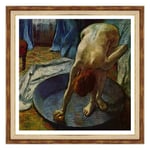 ConKrea Poster and Print with Classic Frame - Edgar Degas Tub Woman Who Cleans the Tub 1886 - Impressionism Art (376) Dimensioni Stampa: 30x30cm T - Oro A Foglia Mogano E Avorio