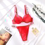 Sexig Lingerie Komfort Kvinnor Set Push Up BH Victoria's Secret Lingerie Set Kvinnlig Underkläder Vetement Femme Röd Red Red 85B