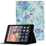 Floral Series - Folio Case for Amazon Fire 7 9th/7th/5th Gen 2019/2017/2015 Release,Coopts Lightweight PU Leather Anti-Scratch Folio Stand Cover with Card Slots for Kindle Fire 7" Tablet,Purple Floral