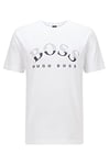 BOSS Mens Tee 1 Organic-Cotton T-Shirt with Curved Logo Print White