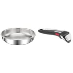 Tefal Ingenio Preference Poêle 28 cm, Empilable, Acier inoxydable, Induction, Polyvalence, Gain de place L9720602 & Tefal Ingenio Poignée amovible Premium noire, Bakelite, 4.5 x 0.03 x 17.5 cm