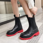TZNZBGY Women Short Plush Plus Size Leather Chelsea Boots Slip On Round Toe Ankle Boots Red Short Fur 3