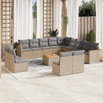 vidaXL Soffgrupp för trädgård med dynor 14 delar mixbeige konstrotting