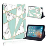 FINDING CASE Fit Apple iPad Air/Air 2 / Pro 9.7" Tablet - Printed PU Flip Leather Smart Lightweight Shell Stand Cover Case for iPad Air/Air 2 / Pro 9.7" (green geometric marble)