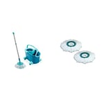 Leifheit Clean Twist Disc Mop Ergo Mobile Set, Moisture Controlled Spin, Wheeled Bucket, Faster Cleaning & Replacement Head Clean Twist Disc Mop, x 2 Pack, Microfibre, White