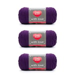 Red Heart with Love Aubergine Yarn - 3 Pack of 198g/7oz - Acrylic - 4 Medium (Worsted) - 370 Yards - Knitting/Crochet