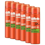 6 X Gillette Fusion5 Ultra Sensitive Men's Shaving Gel 200ml With Almond Oil