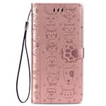 Sony Xperia L4 Case, Cute Cat Dog Embossed PU Leather Folio Wallet Phone Case with Card Holder Magnetic Stand Soft Silicone TPU Bumper Shockproof Flip Protective Cover for Sony Xperia L4 - Rose Gold