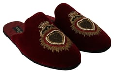 DOLCE & GABBANA Shoes Slides Red Velvet Sacred Heart Embroidery EU39 / US6