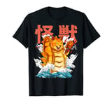 Japanese Catzilla Monster Kaiju Cat Kanagawa Wave Japan Cat T-Shirt
