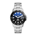 FOSSIL Blue Watch for Men, Quartz Movement with Stainless Steel or Leather Strap,Black and Blue,42 mm