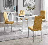 Imperia 4 Seater Modern White High Gloss Rectangular Dining Table And 4 Milan Velvet Chairs