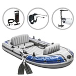 INTEX Intext Inflatable Boat Set Excursion 4 Compact with Trolling Motor and Bra