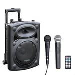 Ibiza - PORT8VHF-BT - Enceinte Portable 8"/400W Max avec 2 micros (Filaire et VHF), télécommande et Housse de Protection - Bluetooth, USB, SD - Autonomie 4 à 6h