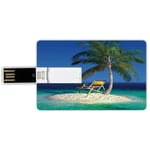 8G USB Flash Drives Credit Card Shape Seaside Decor Memory Stick Bank Card Style Chair under a Palm Tree on a Small Uninhabited Tropical Island Clear Ocean Photo,Green Blue Yellow Waterproof Pen Thum