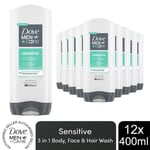 Dove Men+Care 3-in-1 Body, Face & Hair Wash Hydrating Sensitive 400ml, 12 Pk