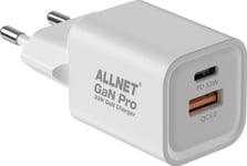 Allnet Ersättningsströmförsörjning Qc Usb-C Pd Gan-Strömförsörjning 33 Watt 1X Usb Typ-A Qc, 1X Usb Typ-C**Eu Plug** (Psu-Ganpd-Usb-1A1c-33W)
