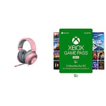 Razer Kraken - Wired Gaming Headset for Multiplatform Gaming for PC, PS4, Xbox One and Switch, 50 mm Diaphragm, 3.5 mm Cable with Line Controls - Quartz/Pink + Xbox Game Pass for PC (3 Months)
