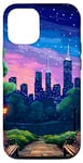 iPhone 15 Pro New York Evening Stars Retro 80s Pixel Art Case