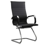 Warmiehomy Black High Back Leather Office Chair With Fixed Arms,Game Chair Ribbed Executive Computer Desk Chair,Reception Meeting Office Executive Chair