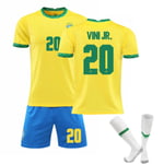 Brasilien Hem Gul tröja Set Barn Vuxna Fotbollströja Träningströja No.20 VINI JR No.20 VINI JR 26