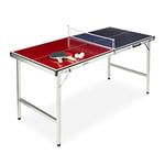 Relaxdays Table de ping-Pong Pliante, Portable, Filet, 2 Raquettes, 3 balles, Alu, MDF, 67,5 x 151 x 67,5 cm, Rouge/Bleu, 1