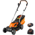 Yard Force 40V 32cm Cordless Lawnmower with Lithium-ion Battery and Quick Charger LM G32, Black/Orange