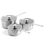 KitchenAid Stainless Steel PFAS-Free Ceramic Non-Stick 16 cm, 18 cm and 20 cm Saucepan Set with Lids, Clad, Induction, Oven Safe, Silver