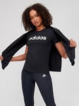 adidas Sportswear Essentials Linear Slim T-Shirt - Black/White, Black/White, Size M, Women