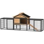 Kaninhydda 2 plan med sadeltak Kaninhydda av massivt trä Vintertät Dubbeldäckarhus med utomhusinhägnad 217x53x86 cm Kaninbur Uto
