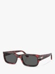 Persol PO3347S Unisex Rectangular Sunglasses, Red Havana/Grey
