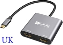 Eafing 4K@60Hz(30Hz) Type C to Dual HDMI Extender Adapter MacBook / Galaxy/ Dell
