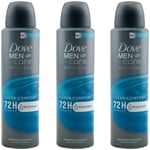 Dove Men Clean Comfort Deodorant Spray 3 X 150ml 72H Care Cream Anti-perspirant