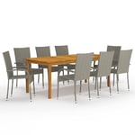 vidaXL Garden Dining Set 9 Piece Outdoor Furniture Set Wooden Dining Table and Chairs Dinner Set Patio Seating Garden Side Seat Grey