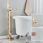 Brushed Gold Bathtub Faucets Free Standing Handheld Shower Bath Filler Mixer Tap