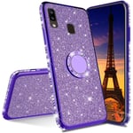 IMEIKONST Redmi Note 8 Pro Case Ultra-Slim Glitter Sparkly Bling TPU Rotating Ring Stand Silicon Soft TPU Shockproof Protective Shell Skin Cover for Xiaomi Redmi Note 8 Pro Bling Purple KDL
