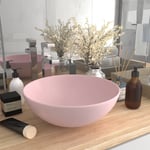 vidaXL keramisk håndvask til badeværelse rund mat pink