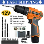 12V Cordless Drill Electric Screwdriver Power Driver Combi Drills Kit w/2Battery