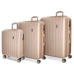 Movom Wood Beige Luggage Set 55/65/75 cm Rigid ABS TSA Lock 220 Litre 4 Double Wheels Hand Luggage