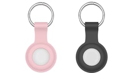 Jpex KeyRing for Apple AirTag Protector Case, Scratch Resistant, Genuine Silicone, 2-Pack (Pink & Grey)