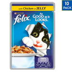 10 X 100g Felix Cat Food Chicken Jelly Meat Pets Snack Treat