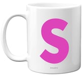 Personalised Alphabet Pink Initial Mug - Letter S Mug, Gifts for Her, Mothers Day, Birthday Gift for Mum, 11oz Ceramic Dishwasher Safe Mugs, Anniversary, Valentines, Christmas Present, Retirement