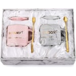 2-pack Mamma och Pappa Muggar 350ml Nyblivna Föräldrar Present Baby Shower Mors Dag Fars Dag Marmorerad Keramisk Kaffekopp S