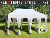 Quick-up telt FleXtents Steel 4x8m Hvit, inkl. 6 dekorative gardiner