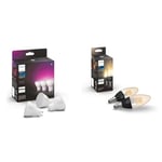 Philips Hue White & Colour Ambiance Smart Spotlight 3 Pack LED - 350 Lumens. 929001953115 & Warm White Filament Candle Smart Light Bulb 2 Pack with Bluetooth.