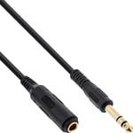 Headphone Extension, 6,3mm Jack/Socket Stereo Gold Plated Black 1m