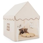 Lekstuga med massiv träram & bomullsfilt barntält beige