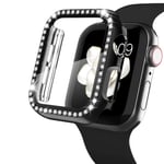 WASPO Bling Case Compatible with Apple Watch Case 38mm, Bling Frame Bumper Built-In HD Ultra-Thin Tempered Glass Screen Protector Compatible with iWatch Cover Series 3/2/1 (Black)